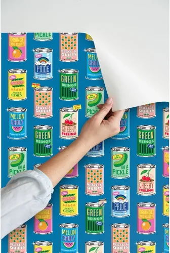 Miniatura 3 de Despegar y pegar papel tapiz Muestras - Retro Frutas Mercado de Alimentos Tipografía Verduras Encurtidos Latas de Maíz Supermercado Precio enlatado