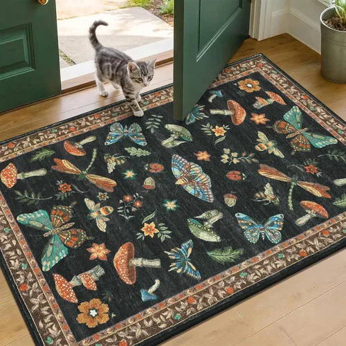 Miniatura 32 de ROYHOME - Alfombra con diseño de hongos e insectos, para pasillos, cocina o baño, antideslizante, lavable, suave, larga, 2 x 6, beige