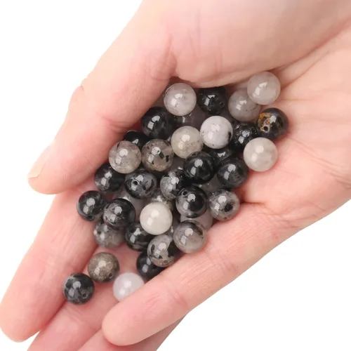 Miniatura 6 de 70 piezas de piedras preciosas curativas naturales de 8mm, piedra energética de cuarzo rutilado negro, cuentas sueltas redondas, cuentas de cristal