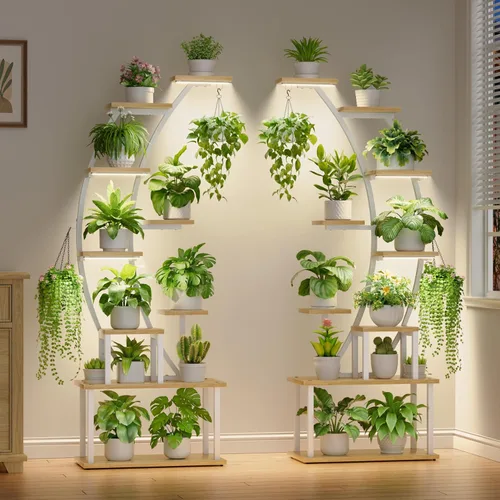 Miniatura 8 de BACEKOLL - Soporte para plantas de interior con luces de crecimiento, estantería metálica de 9 niveles, soporte alto de plantas de 162 cm
