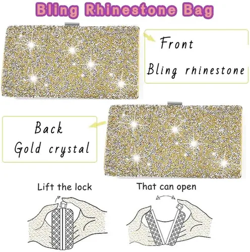 Miniatura 4 de ELABEST Bolso de mano de noche con purpurina de doble cara con diamantes, bolso cruzado, bolsa de fiesta de boda para mujer