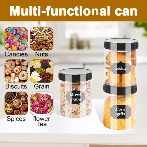 Miniatura 4 de Janisfirst Tarros de plástico transparente de 16 onzas con tapas, recipientes herméticos ideales para alimentos secos, mantequilla de maní