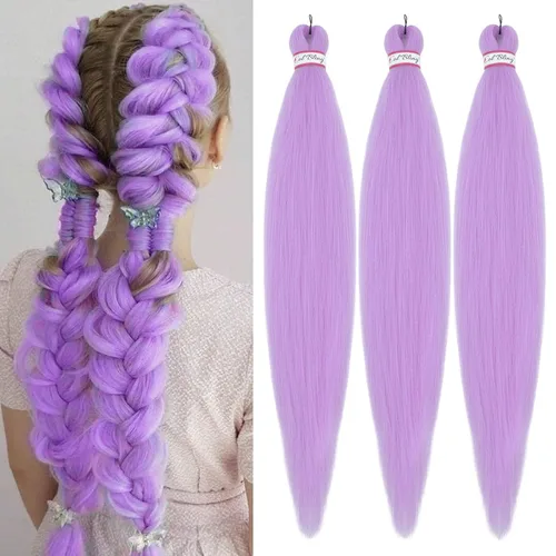 Miniatura 17 de Col bling Cabello trenzado preestirado de 28 pulgadas, 3 paquetes de extensiones de cabello largo para mujer, trenzas de caja, cabello preestirado