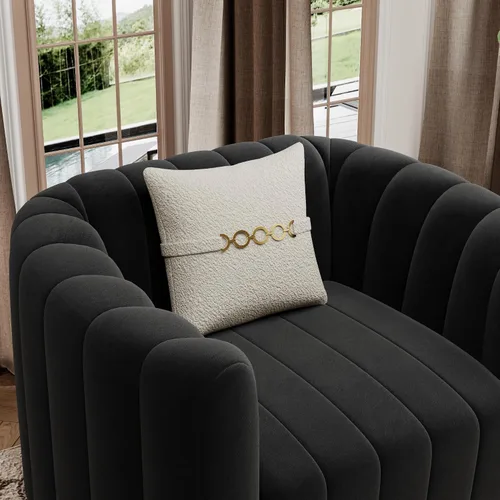 Miniatura 4 de Sofá de terciopelo de 42 pulgadas para sala de estar, sofá individual moderno con patas de esfera de metal dorado (negro, 1 plaza)