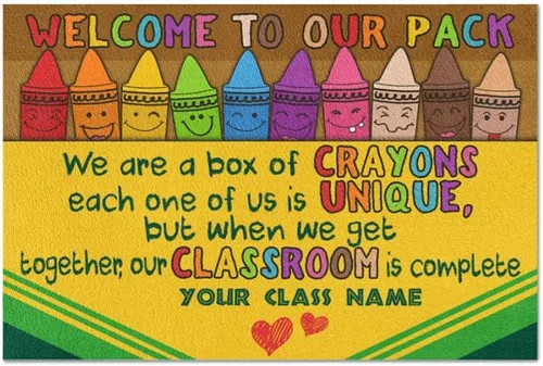 Cartel de bienvenida a nuestro paquete con texto en inglés "We are a Box of Crayons" («We are a Box of Crayons») – Decoración artística para colgar
