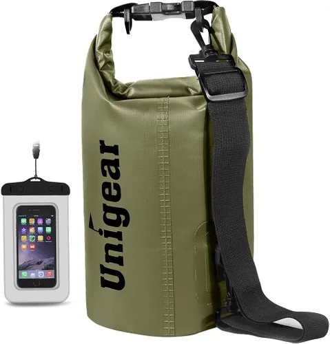 Bolsa seca Unigear impermeable, 2L/5L/10L/20L/30L/40L, Bolsas flotantes y ligeras para kayak, navegación, pesca, natación y camping con funda Verde