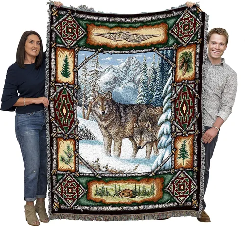 Miniatura 12 de Pure Country Weavers - Manta tejida con flecos, decorativa / tapete, de Antler Lodge, con diseño de osos, vida silvestre, cabaña del lago, regalo