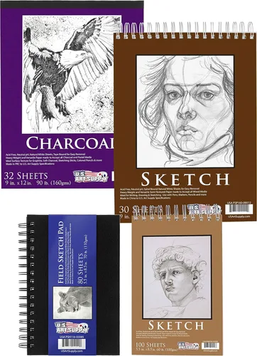 U.S. Art Supply Juego de 4 blocs de bocetos y papel de dibujo (242 hojas), tamaños (5.5 x 8.5 y 9 x 12 pulgadas), encuadernado en espiral, blocs de