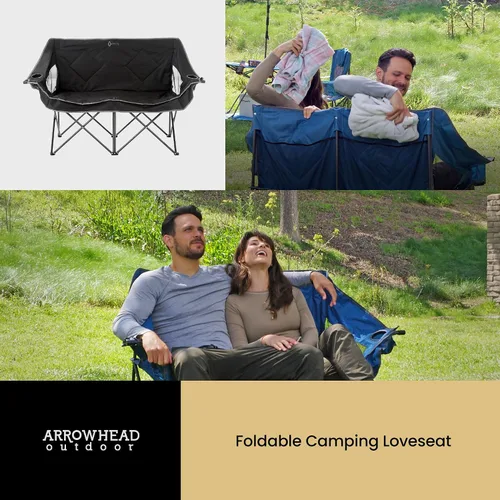 Miniatura 7 de ARROWHEAD OUTDOOR Silla de camping plegable portátil doble Duo con 2 tazas y soporte para copas de vino, bolsa de transporte, soporta hasta 650