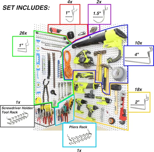 Miniatura 2 de Ganchos para tablero de clavijas para colgar herramientas surtidas – Kit de accesorios de organización de herramientas – Juego de organizador
