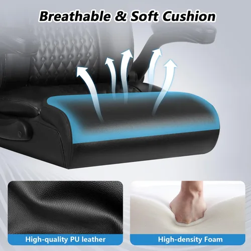 Miniatura 7 de Silla de Oficina Grande y Alta, Silla Ergonómica de Cuero para Escritorio de Computadora de Oficina, Silla de Oficina Resistente Negra