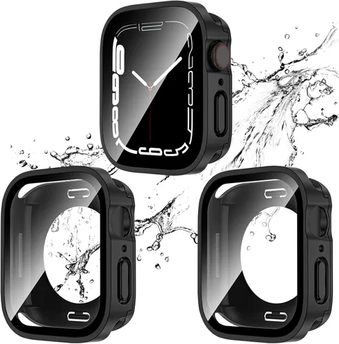 Miniatura 21 de 2 Pack 2 en 1 Funda impermeable para Apple Watch Series 8 7 de 41 mm, Parachoques frontal y trasero de PC de borde recto con protector de pantalla