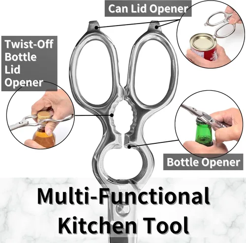Miniatura 5 de Tijeras de cocina japonesas multiusos de 8 pulgadas, tijeras de alimentos resistentes con hoja de separación, acero inoxidable japonés de metal