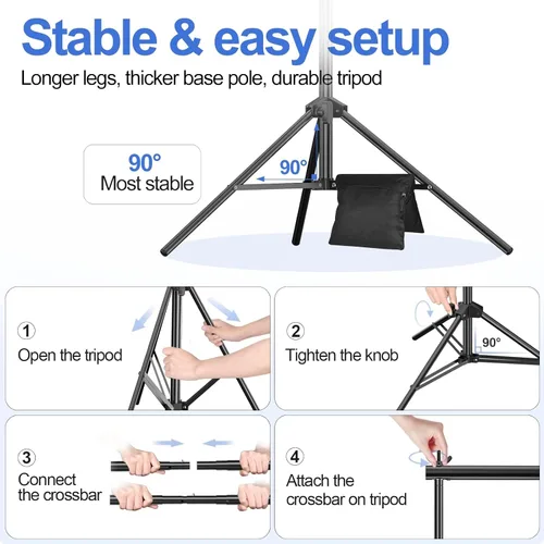 Miniatura 4 de EMART Soporte de fondo de 10 x 7.8 pies (ancho x alto) para estudio fotográfico, kit de soporte de fondo ajustable con 2 barras transversales, 8