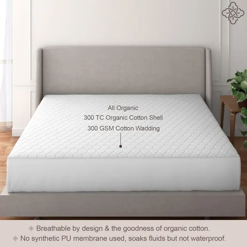 Miniatura 5 de Bioweaves Funda de Colchón de Algodón 100% Orgánico, Certificado GOTS, Cubrecolchón Acolchado Refrescante Ajustable de 300 GSM y Protector con Blanco