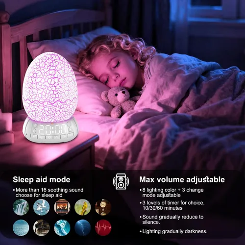 Miniatura 4 de Reloj Digital Huevo de Dragón de 2da Generación Despertador Ok para Despertar con Luz Nocturna / 20 Canciones de Cuna Ruido Blanco/Altavoz
