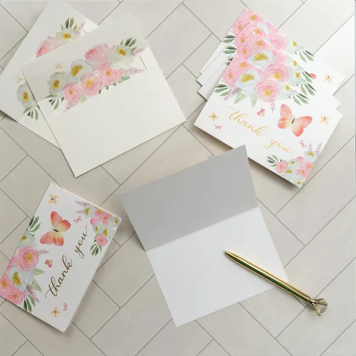 Miniatura 4 de Gooji Tarjetas de agradecimiento florales de color rosa mariposa 4 x 6 con sobres a granel (paquete de 20 sobres a juego), acuarela, fiesta