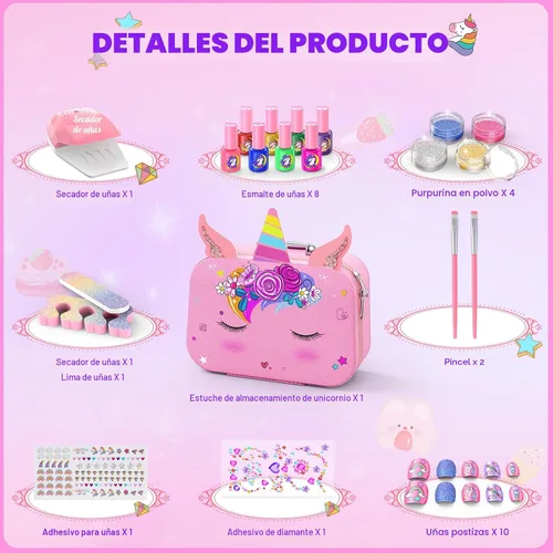 Miniatura 3 de Juego de esmaltes de uñas para niñas, no tóxico, de secado rápido, con secador de uñas y esmalte de uñas despegable, juguetes de regalo ideal