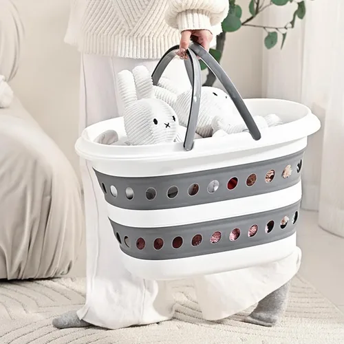 Miniatura 6 de Cesta de lavandería plegable compacta, cesta desplegable de tamaño pequeño, perfecta para dormitorio, baño, viajes, no para familias numerosas