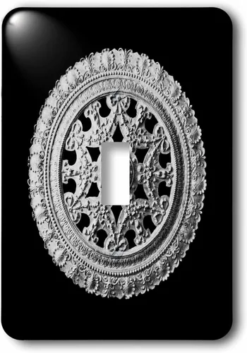 3D Rose lsp_31790_1 Elemento arquitectónico vintage adornado gris plateado sobre fondo negro, interruptor de palanca individual, gris