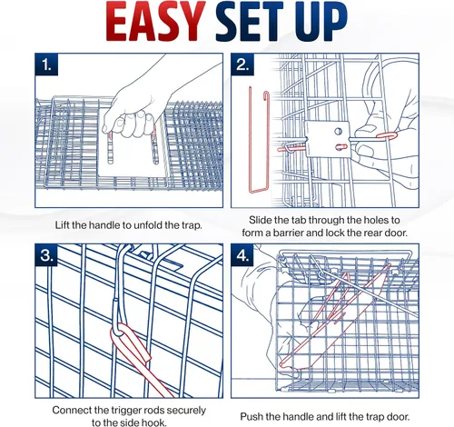 Miniatura 6 de Trampa para animales de 32" plegable de LifeSupplyUSA, jaula resistente para atrapar y liberar animales. Ideal para mapaches, zarigüeyas, gatos