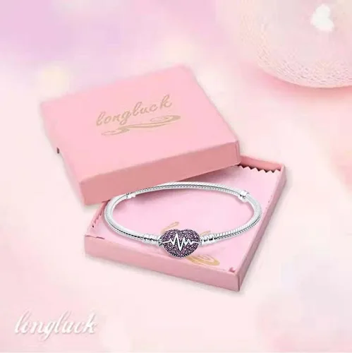Miniatura 6 de LongLuck Pulsera clásica de cadena de serpiente con cierre en forma de corazón plata de ley 925 con dije de piedra cúbica se adapta a cualquier dije