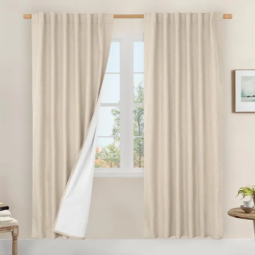 Miniatura 12 de LAMIT Cortinas de lino natural 100 % opacas para ventana, para dormitorio, 45 pulgadas, cortinas térmicas con textura de lino estilo granja