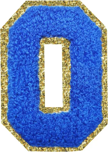 Miniatura 175 de Parches de letras termo-adhesivas de felpilla para chaquetas, parches de letras universitarias con brillantina para planchar en la letra azul A