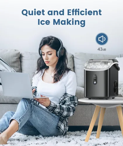 Miniatura 6 de COWSAR - Máquina de hielo para encimera de pepitas, máquina de hielo de guijarro con hielo masticable suave, 34 libras/24 horas, autolimpieza