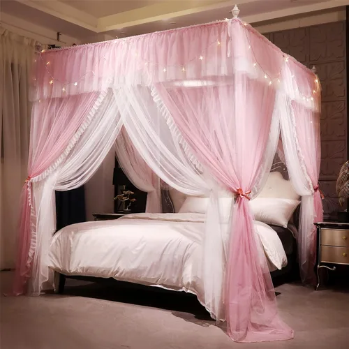 Miniatura 12 de VETHIN Cortina de Dosel de Cama de Princesa con Volantes de 4 Postes de Esquina - Red de Tul de Doble Capa Acogedora con 4 Aberturas, Mosquitera