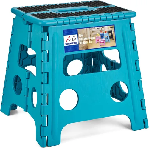 Miniatura 33 de ACKO Taburete plegable plegable de 16 pulgadas, 400 libras de capacidad, taburetes de plástico para adultos y niños, taburetes plegables para Blanco