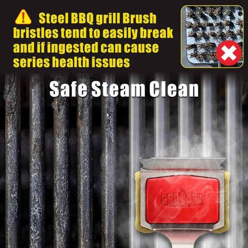 Miniatura 7 de GRILLART Cepillo para parrilla sin cerdas. Cabezal de limpieza reemplazable SteamWizards para barbacoa, herramienta raspadora única de ajuste