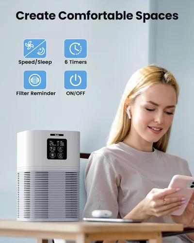 Miniatura 3 de Purificador de aire para habitación grande de hasta 350 pies cuadrados, filtro HEPA VEWIOR H13 con 6 ajustes de temporizador, aromaterapia