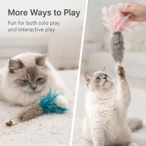 Miniatura 5 de Paquete de 3 juguetes de hierba gatera de piel de conejo con plumas - Juguetes interactivos de zanahoria para gatos con fruta de agallas para gatos