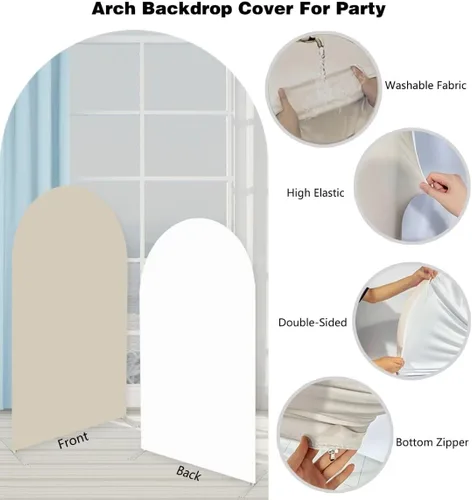 Miniatura 4 de Telón de fondo de pared de madera de 2.5 x 6 pies, cubiertas arqueadas, fondo elástico para decoración de fiestas, bodas, banquetes, despedidas