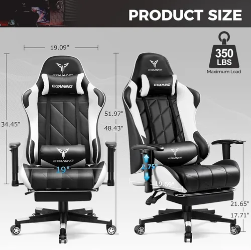 Miniatura 3 de EXRACING Silla ergonómica para videojuegos, silla de computadora con reposapiés y soporte lumbar, silla de oficina de cuero con respaldo alto Blanco