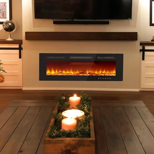 Miniatura 7 de Insertos de chimenea eléctrica de 40 pulgadas – Chimeneas montadas en la pared de marco ultra estrecho de 1500/750 W con 3 modos de calefacción, 12