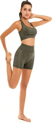 Miniatura 5 de Toplook Conjunto deportivo de 2 piezas para mujer, sin costuras para yoga, entrenamiento, gimnasio pantalones cortos y brasier deportivo