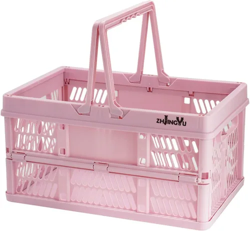 Miniatura 18 de ZHJINGYU cajas para almacenamiento, cestas de plástico para organizar, cesta de compras plegable, caja plegable con asas, caja de almacenamiento Rosa