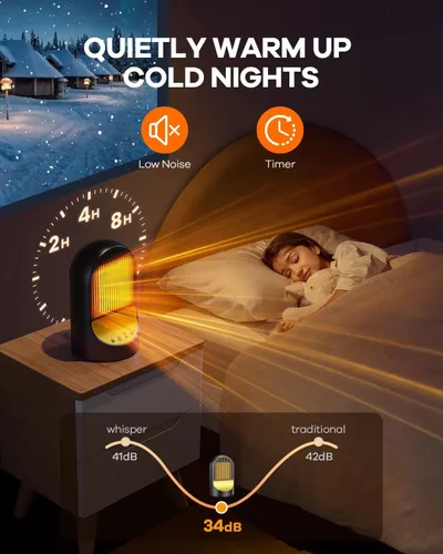 Miniatura 5 de Calentador de espacio, calentadores eléctricos portátiles de 1500 W para uso en interiores, oscilación de 50°, temporizador de 8 horas, 3 modos