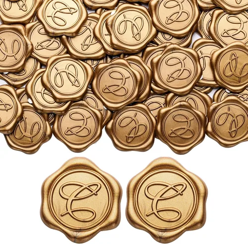 Miniatura 16 de Yoption - Pegatinas de sello de cera con letra inicial del alfabeto L, paquete de 100 unidades, autoadhesivas, estilo antiguo dorado, para sobres