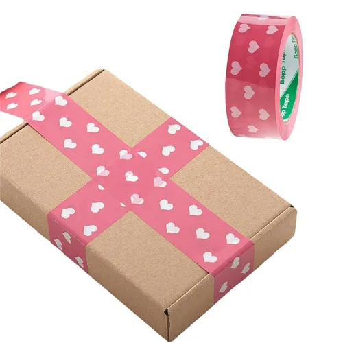 Miniatura 3 de FTTIKI Cinta de embalaje decorativa de 1.77 pulgadas x 110 yardas, 1 rollo (corazón blanco sobre fondo rosa)