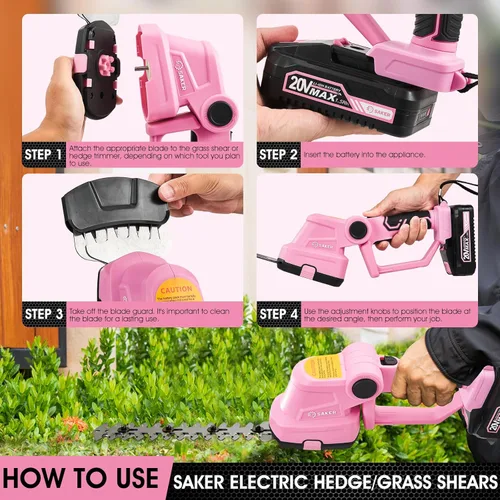 Miniatura 6 de Saker Cortacésped inalámbrico de 20V - Recortador de arbustos eléctrico, tijeras de hierba de mano, cortador de césped con 1 batería recargable