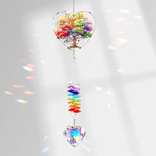 Miniatura 10 de Atrapasoles de 15 aniversario para parejas, esposa, marido, 15 años de matrimonio, decoración colgante de cristal, corazón, arco iris, recuerdo