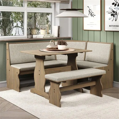 Miniatura 2 de Linon Natasha - Juego de comedor de esquina de madera de transición con asientos tapizados, requiere montaje alguno, asientos hasta 5 personas