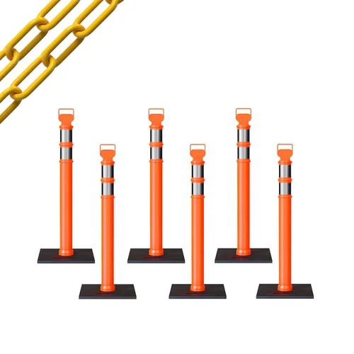 Miniatura 71 de Trafford Industrial - Paquete de 6 postes de delineador de 45 pulgadas, collares reflectantes de 3 pulgadas, base de goma de 10 libras
