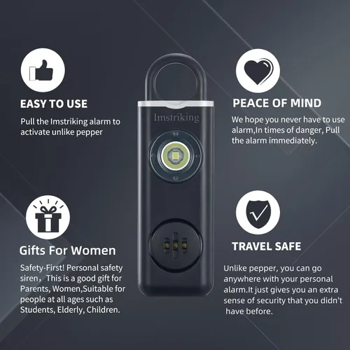 Miniatura 6 de Llavero de alarma de seguridad personal recargable para mujeres, llavero de autodefensa con luz estroboscópica y sirena de 130 dB que ayuda a