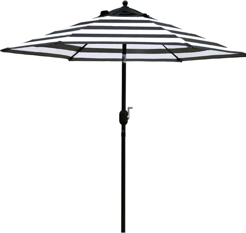 Sunnyglade Sombrilla de Patio de 7.5 Pies para Exteriores, Sombrilla de Mesa de Mercado con Botón de Inclinación/Manivela, 6 Varillas (Negro y Negro