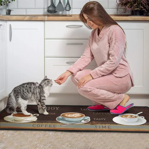 Miniatura 6 de Juego de 2 alfombras de cocina estilo granja, antideslizantes, lavables, absorbentes, de microfibra rústica, decoración de piso de cocina, 17 x 47 +