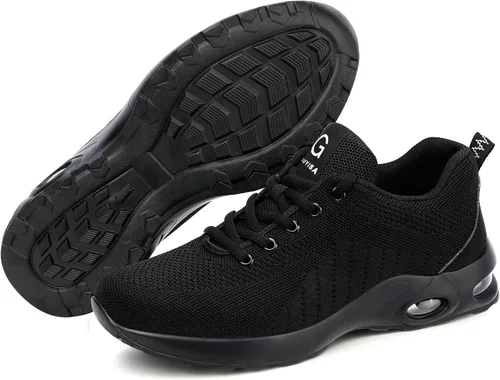 Miniatura 8 de Tinefiy Zapatos de punta de acero para hombres y mujeres, ligeros, con amortiguación de aire, zapatillas de seguridad antideslizantes